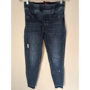 Spanx distressed high rise dark blue jean ankle skinny pull on leggings